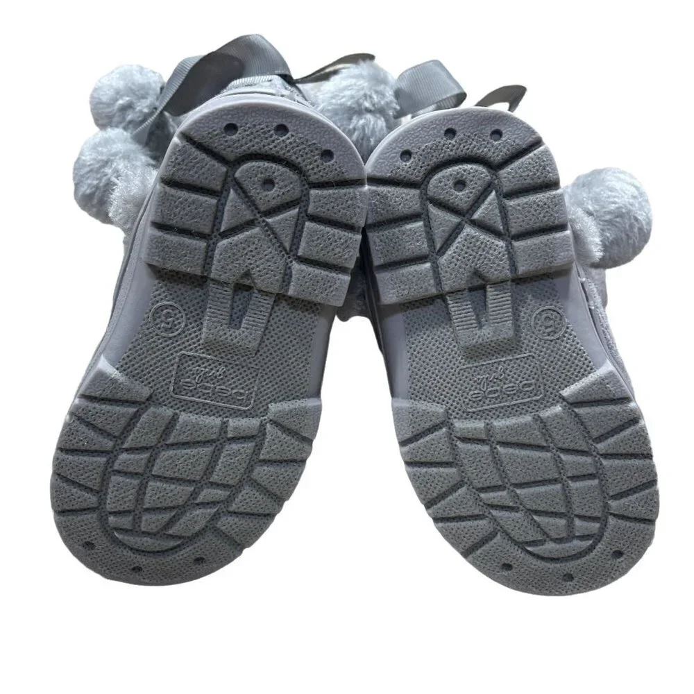 Bebe Girls Toddler Grey Suede Ribbon Pom Pom Snow Boots Grey Size 5